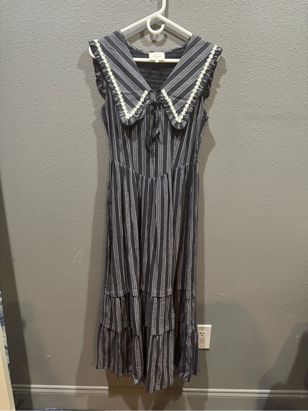 bohme Navy and White Striped Maxi Dress with Sailor Collar